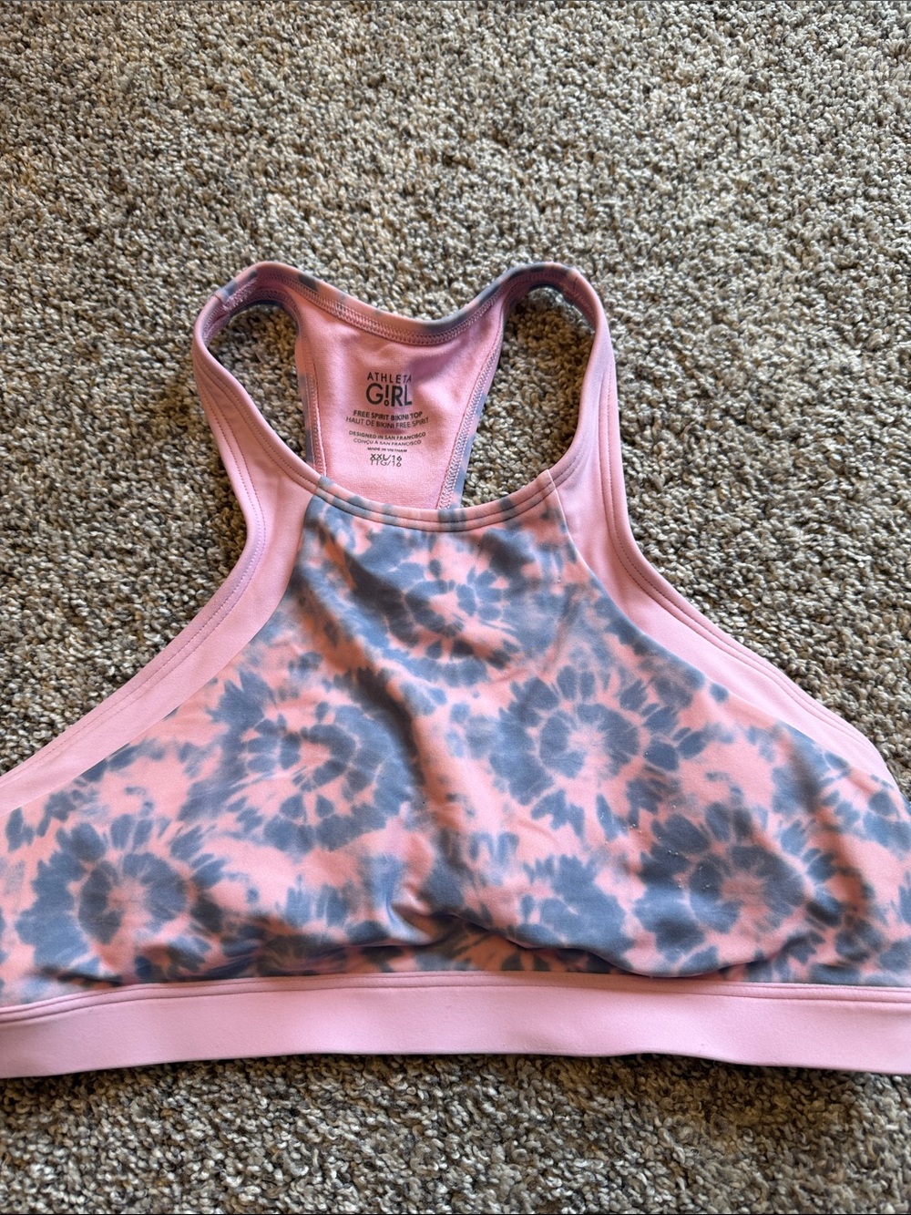 Athleta Pink and Gray Tie-Dye High-Neck Racerback Sports Bra